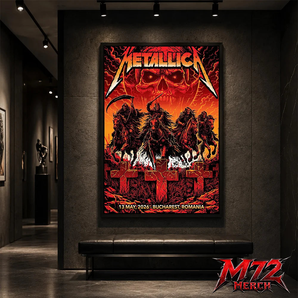 Metallica M72 World Tour May 13 2026 Bucharest Arena Națională Four Horsemen Skull poster canvas wall art