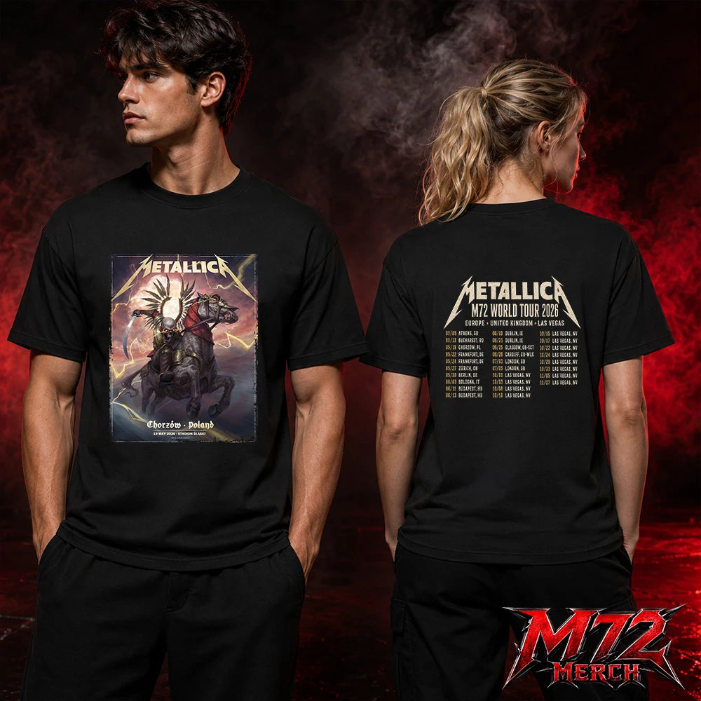Metallica M72 World Tour May 19 2026 Chorzów Poland Stadion Śląski Horseman Skull two sided T-Shirt artwork