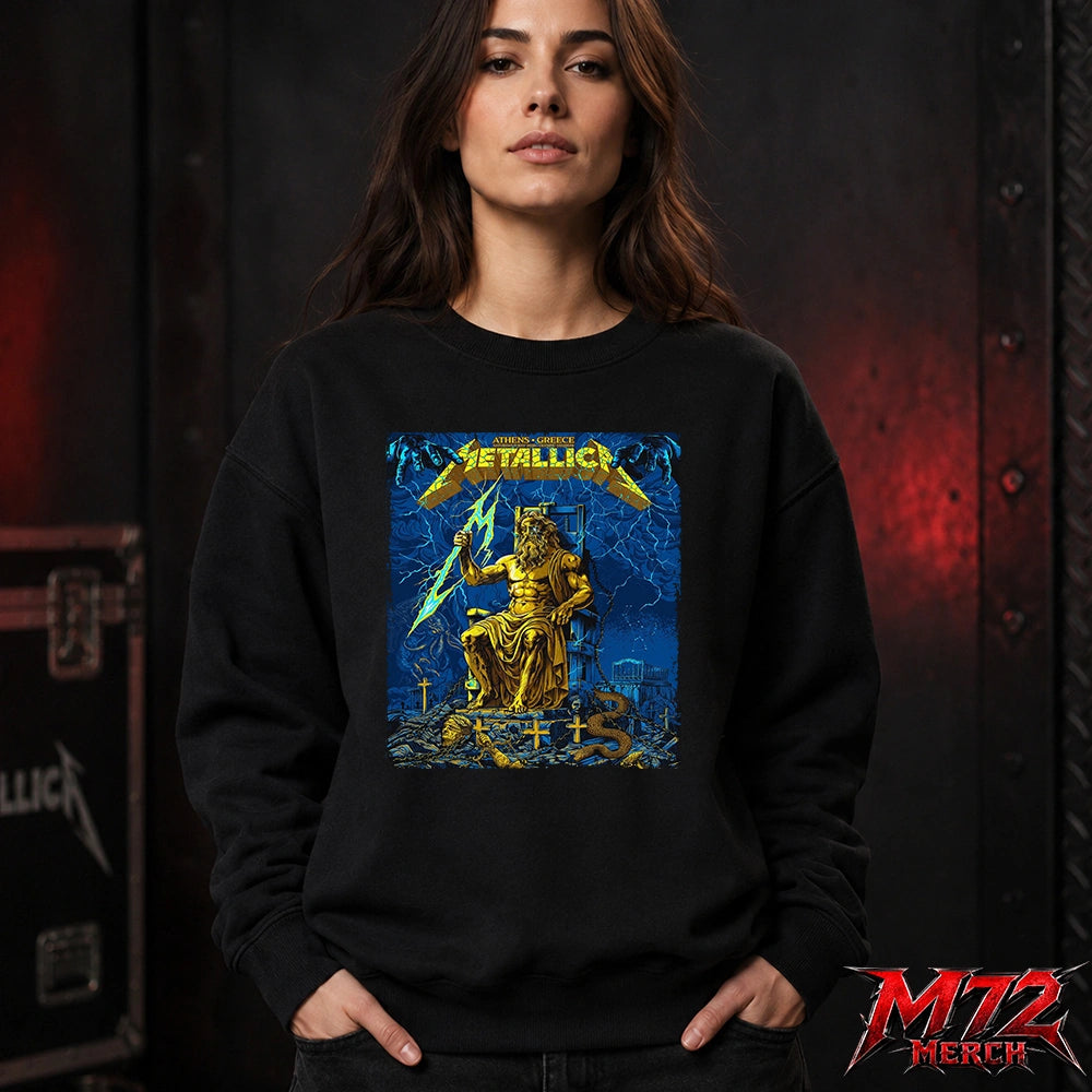 Metallica M72 World Tour May 9 2026 Athens Olympic Stadium Zeus Thunder Sweatshirt artwork