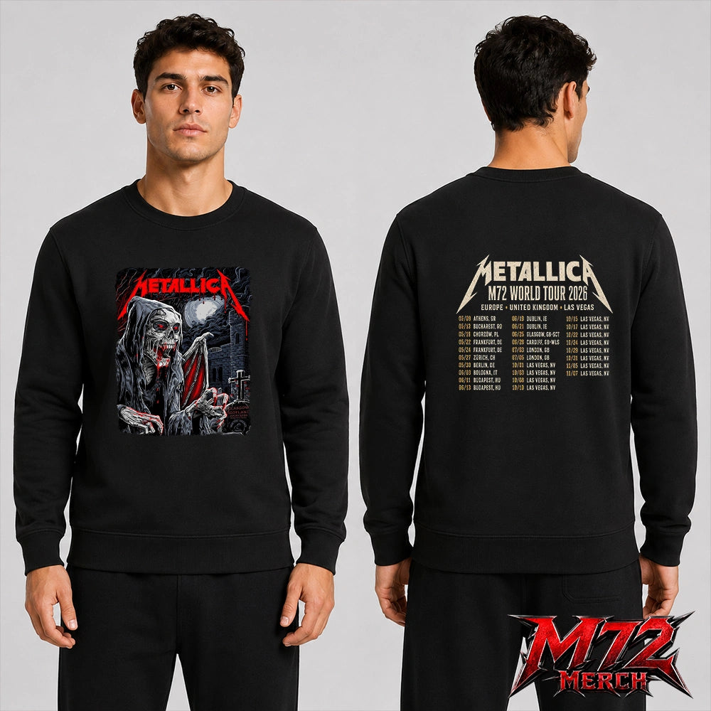 Metallica M72 World Tour June 25 2026 At Hampden Park Glasgow Scotland Vampire Reaper Artwork By Landon Armstrong Two Sided Sweatshirt