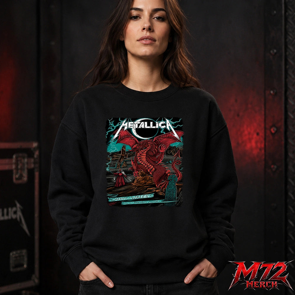 Metallica M72 World Tour June 28 2026 At Principality Stadium Cardiff Wales Red Dragon Artwork By The Duchess Of Dark Sweatshirt
