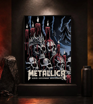 Metallica M72 World Tour June 20 2025 Levi's Stadium Santa Clara California United States poster canvas by Brandon Heart featuring skulls, melting red candles, a horned skull altar, ghostly cloaked figures, dark smoke and Santa Clara event text.