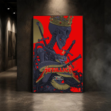 Metallica M72 World Tour May 11 2025 Historic Crew Stadium Columbus Ohio United States poster canvas by Vance Kelly featuring a crowned skeleton, coiled viper, crossed swords, thorny black roots and Columbus event text.