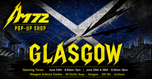 Metallica M72 Glasgow 2026 Hampden Park guide with Scotland inspired blue flag background and pop up shop artwork