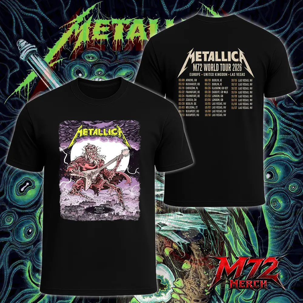 Metallica M72 World Tour June 11 2026 At Puskás Aréna Budapest Hungary Undead Lute Storm Two Sided T-Shirt