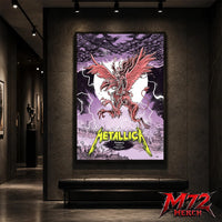Metallica M72 World Tour June 13 2026 Budapest Hungary Puskás Aréna poster canvas featuring winged beast, storm clouds, lightning, full moon, gothic city scenery, and heavy metal artwork