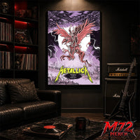Metallica M72 World Tour June 13 2026 Budapest Hungary Puskás Aréna poster canvas featuring winged beast, storm clouds, lightning, full moon, gothic city scenery, and heavy metal artwork