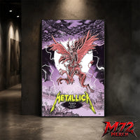 Metallica M72 World Tour June 13 2026 Budapest Hungary Puskás Aréna poster canvas featuring winged beast, storm clouds, lightning, full moon, gothic city scenery, and heavy metal artwork