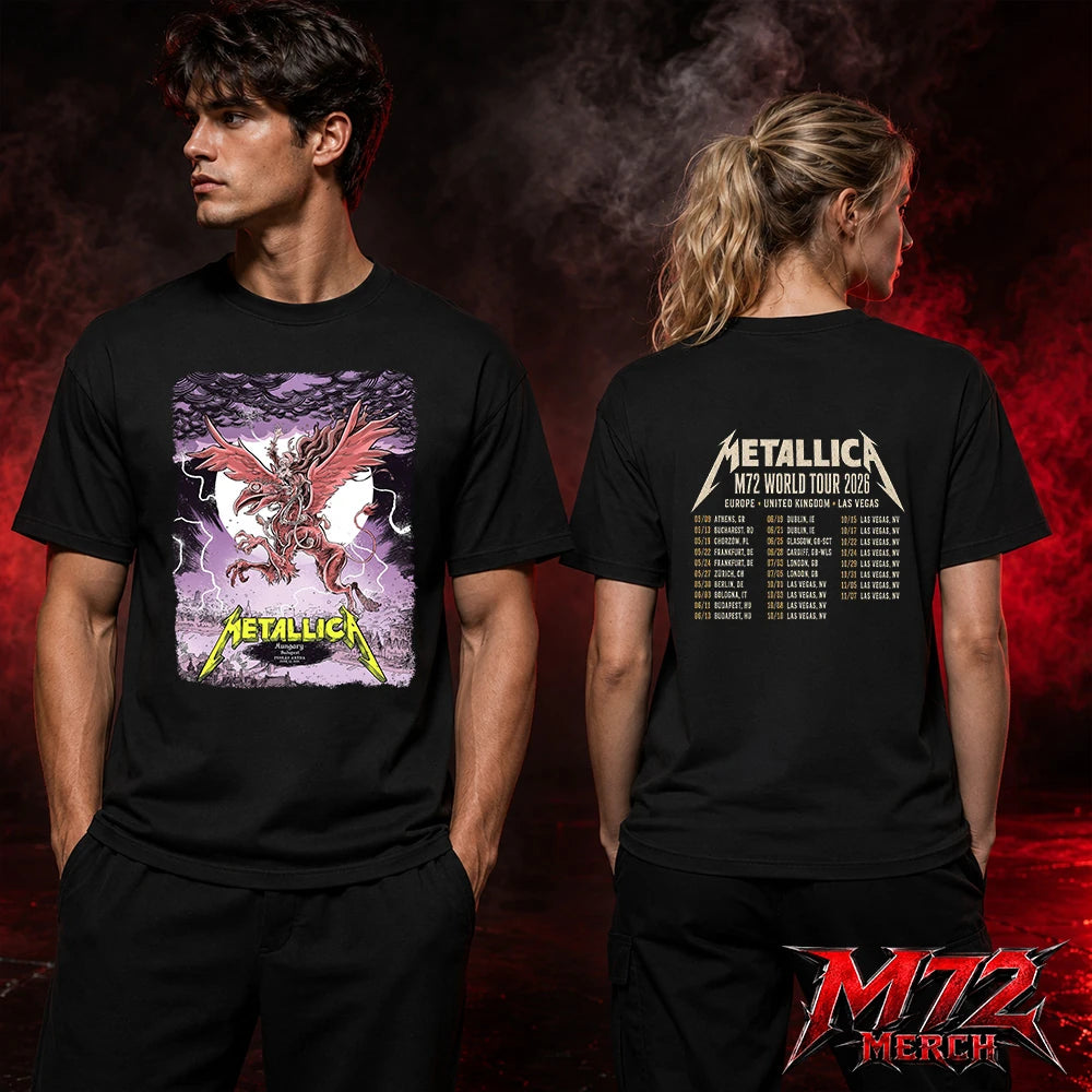 Metallica M72 World Tour June 13 2026 At Puskás Aréna Budapest Hungary Winged Beast Storm Two Sided T-Shirt