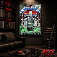 Metallica M72 World Tour May 27 2026 Zurich Switzerland Stadion Letzigrund poster canvas featuring artwork by Luca Schenardi with skeletal figure, storm clouds, green wires, candles, and dark concert art