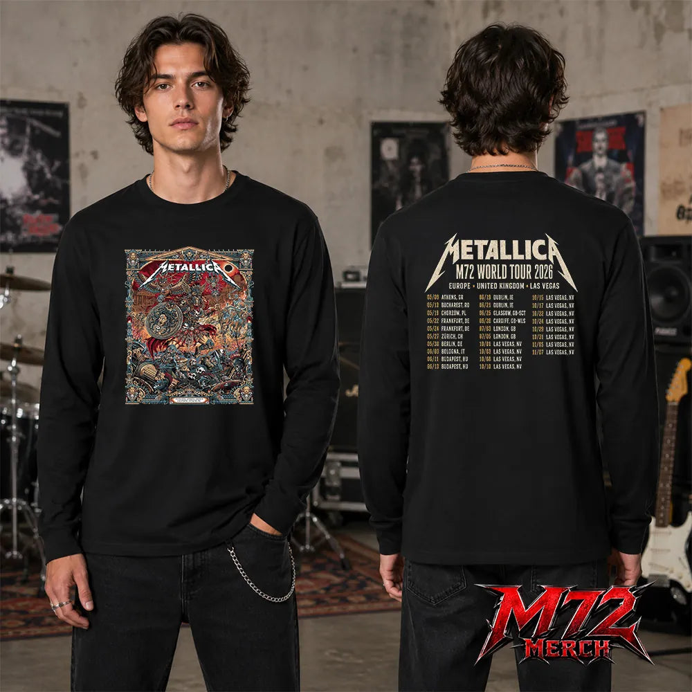 Metallica M72 World Tour May 9 2026 Athens Olympic Stadium Battle Warrior two sided sweatshirt artwork
