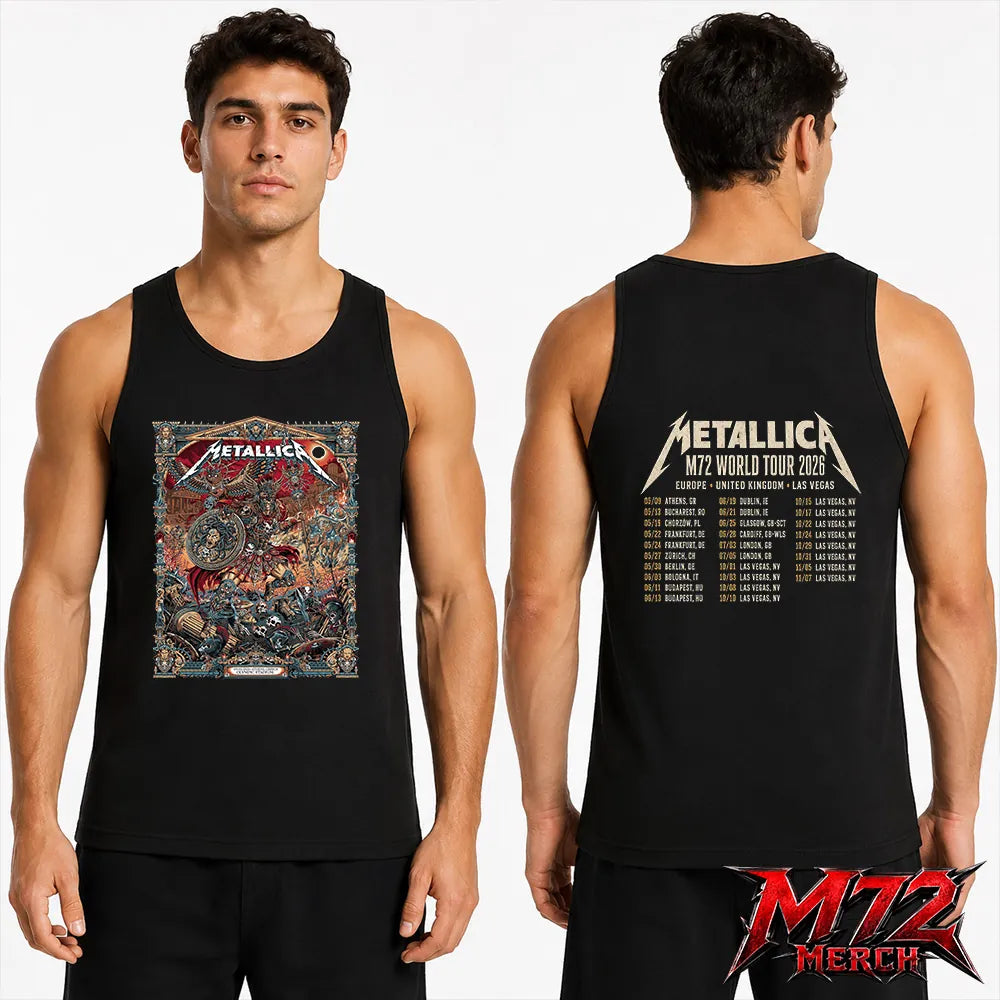 Metallica M72 World Tour May 9 2026 Athens Olympic Stadium Battle Warrior two sided tank top 