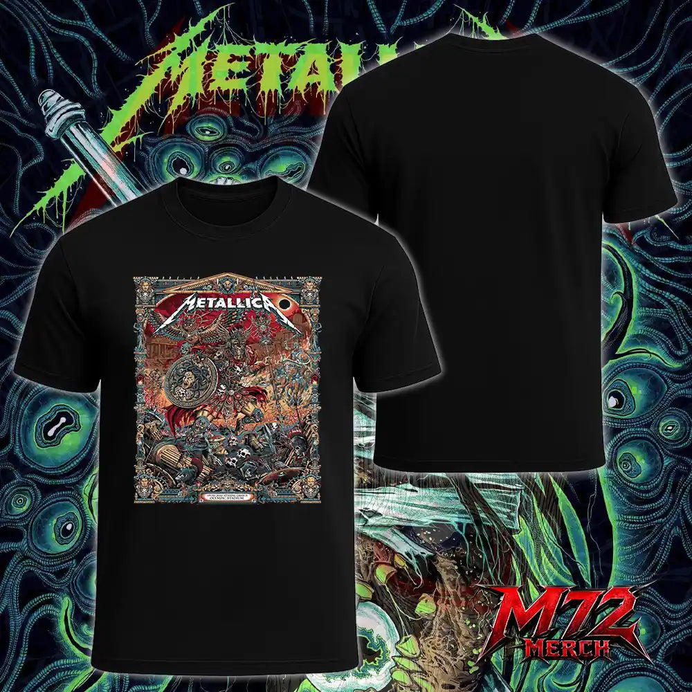Metallica M72 World Tour May 9 2026 Athens Olympic Stadium Battle Warrior T-Shirt artwork