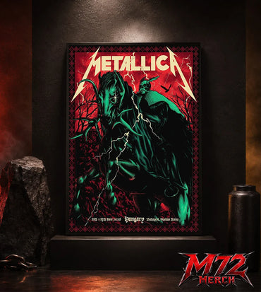 Metallica World Tour M72 June 11 & 13 2026 Budapest Hungary Puskás Aréna Horseman Lightning Canvas Poster