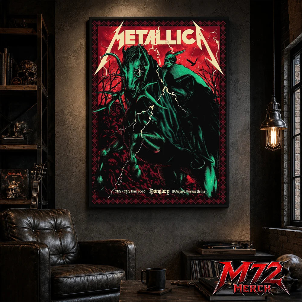 Metallica World Tour M72 June 11 & 13 2026 Budapest Hungary Puskás Aréna Horseman Lightning Canvas Poster