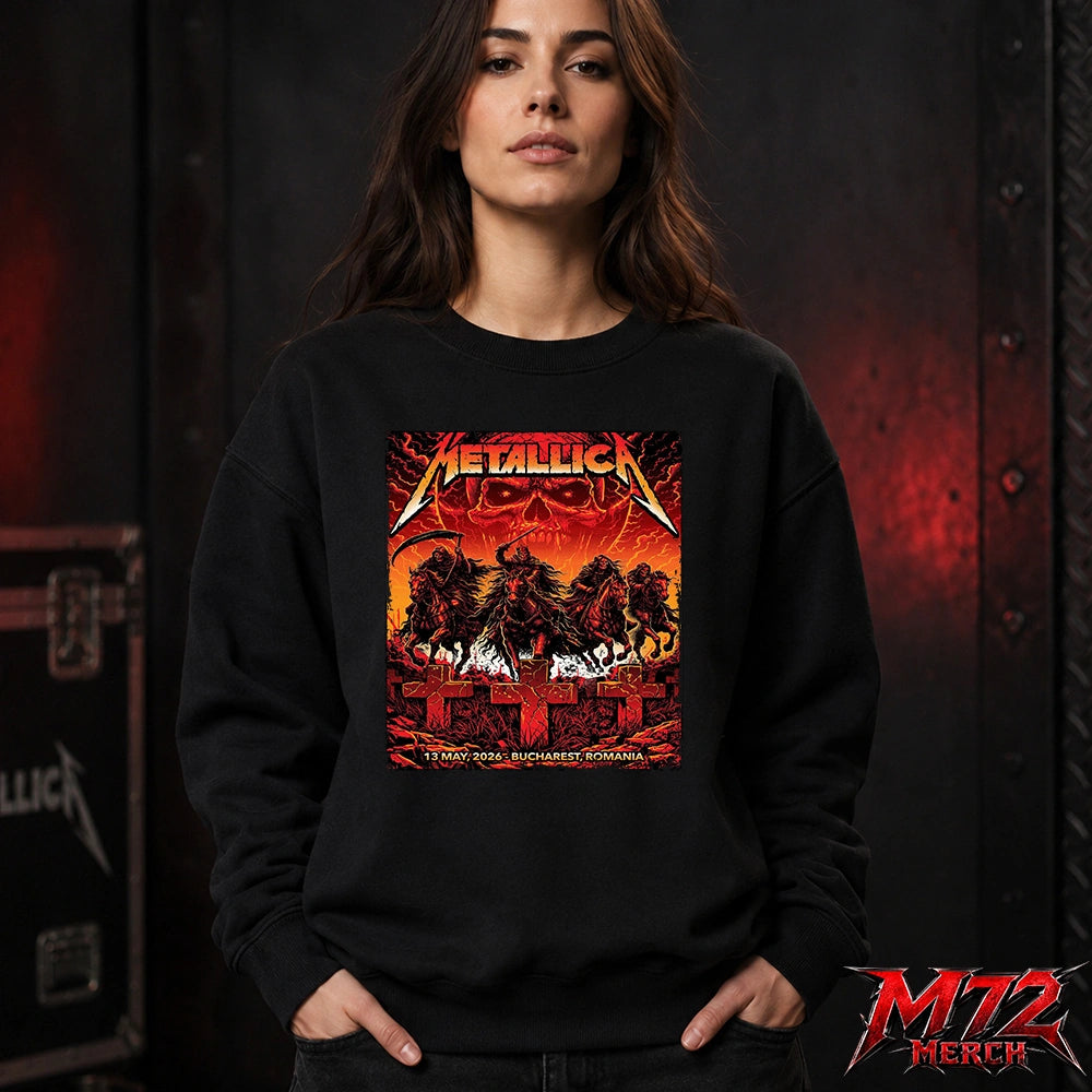 Metallica M72 World Tour May 13 2026 Bucharest Arena Națională Four Horsemen Skull Sweatshirt