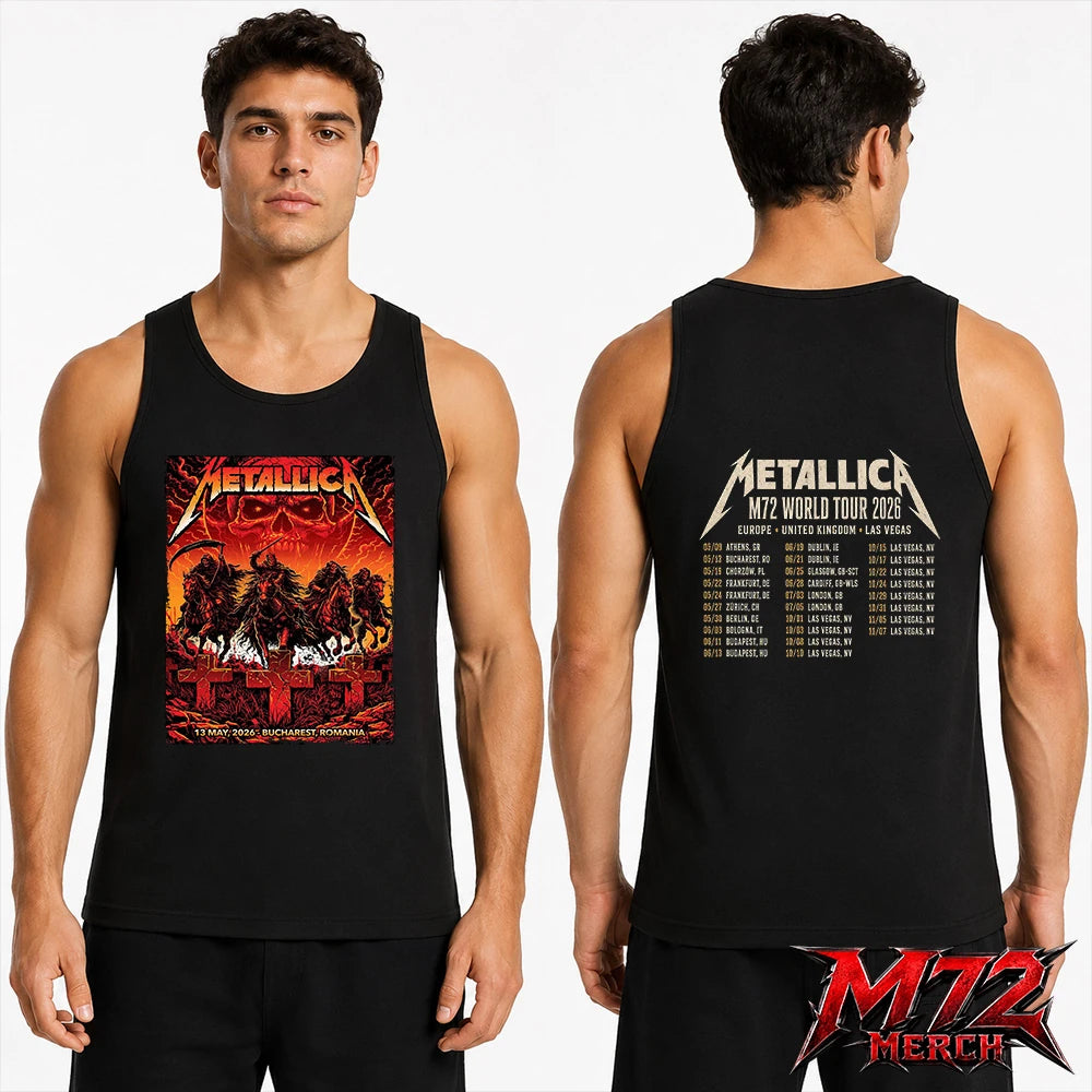 Metallica M72 World Tour May 13 2026 Bucharest Arena Națională Four Horsemen Skull two sided Tank Top artwork