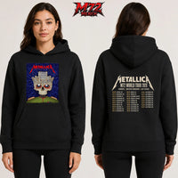 Shop a Metallica M72 World Tour May 13 2026 Bucharest inspired Palace Skull two sided Hoodie with Arena Națională concert artwork.