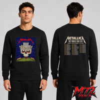 Shop a Metallica M72 World Tour May 13 2026 Bucharest inspired Palace Skull two sided Sweatshirt with Arena Națională concert artwork.