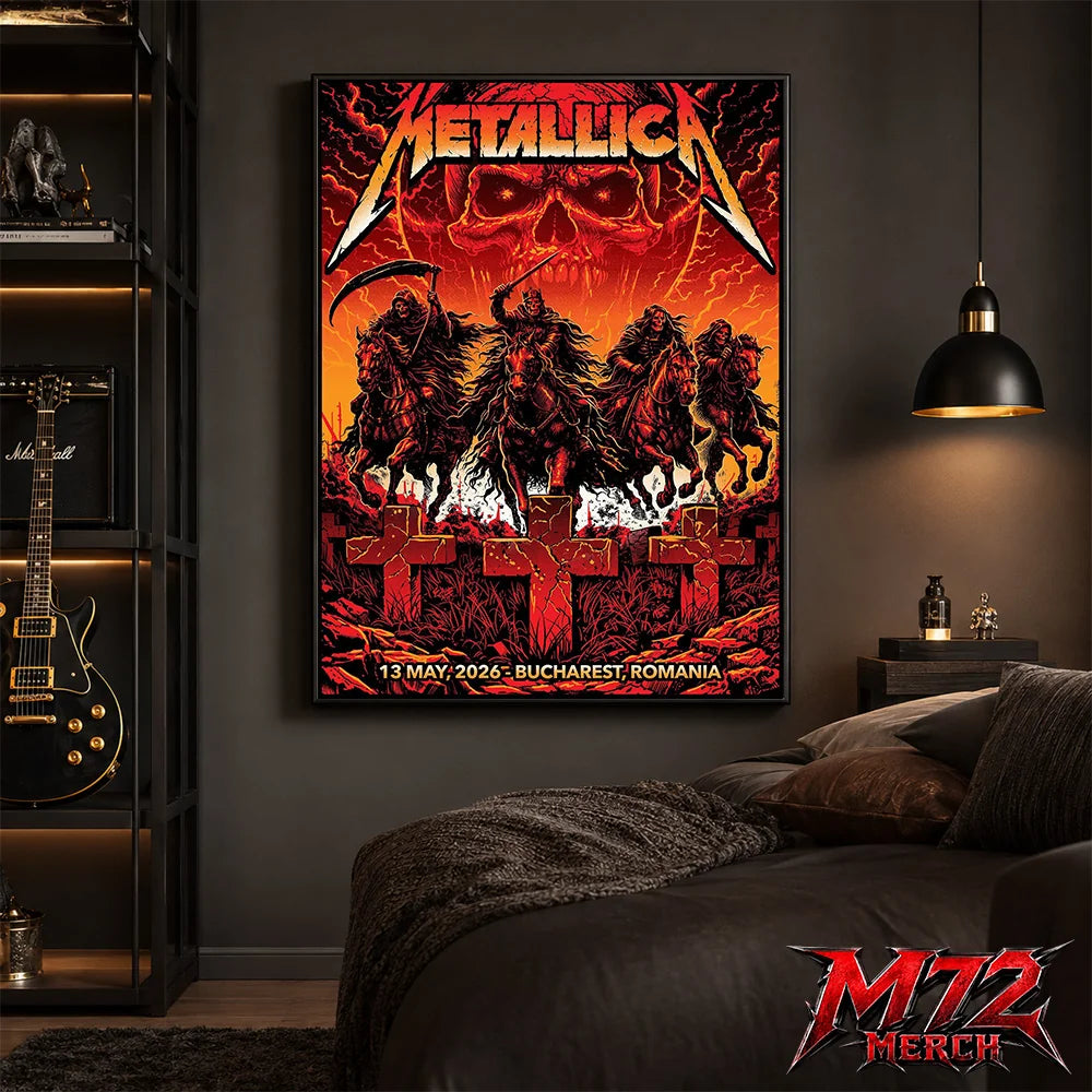 Metallica M72 World Tour May 13 2026 Bucharest Arena Națională Four Horsemen Skull poster canvas wall art