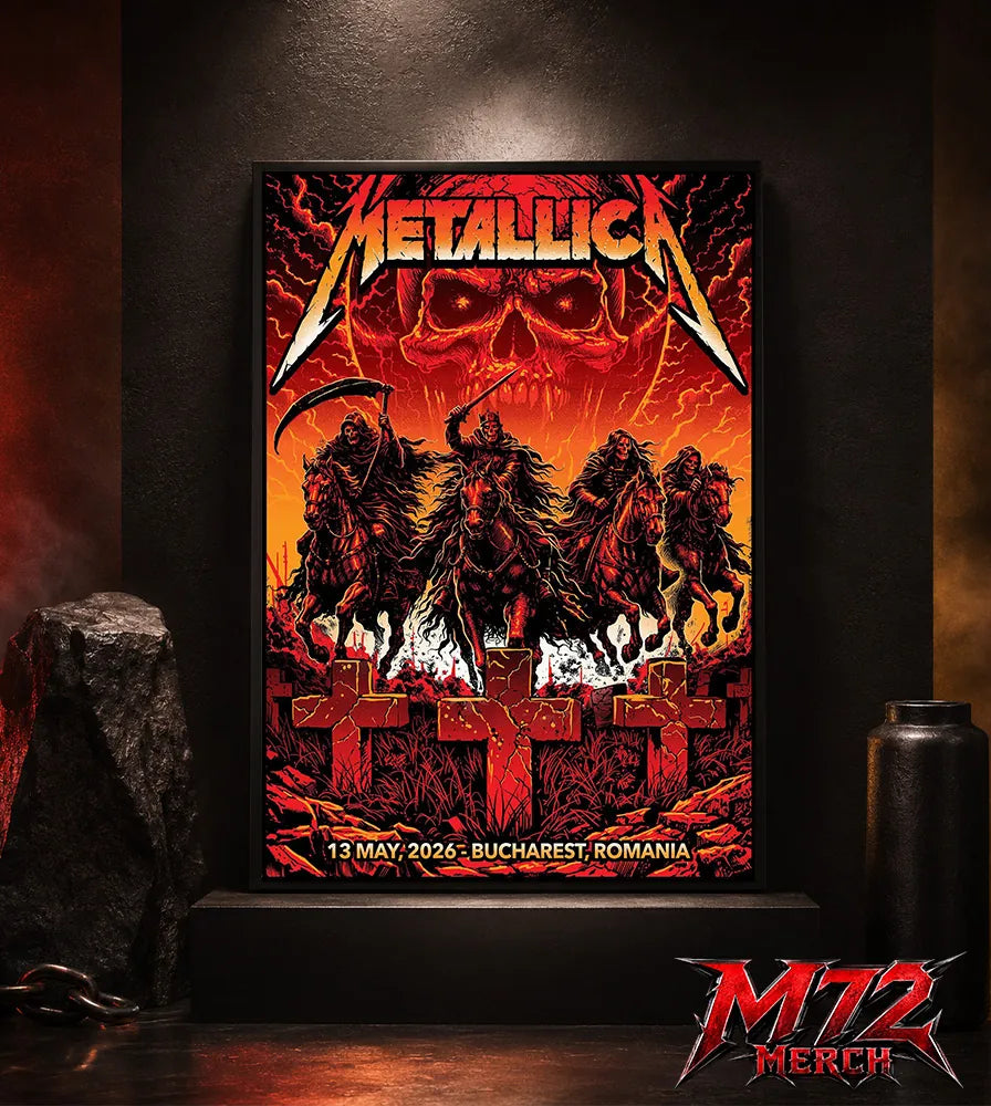 Metallica M72 World Tour May 13 2026 Bucharest Arena Națională Four Horsemen Skull poster canvas wall art