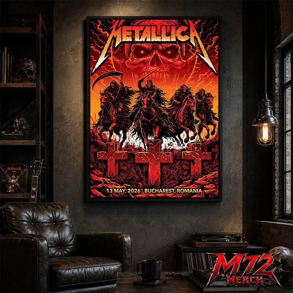 Metallica M72 World Tour May 13 2026 Bucharest Arena Națională Four Horsemen Skull poster canvas wall art