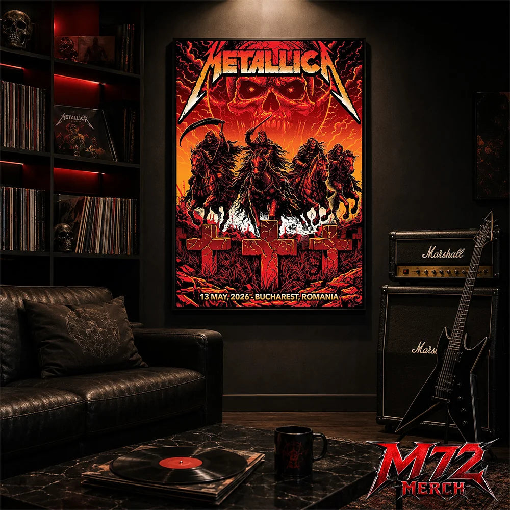 Metallica M72 World Tour May 13 2026 Bucharest Arena Națională Four Horsemen Skull poster canvas wall art