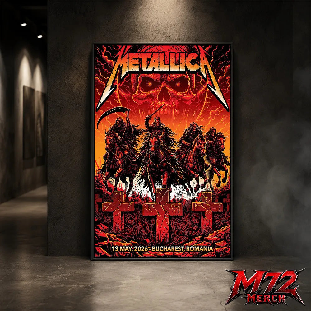 Metallica M72 World Tour May 13 2026 Bucharest Arena Națională Four Horsemen Skull poster canvas wall art
