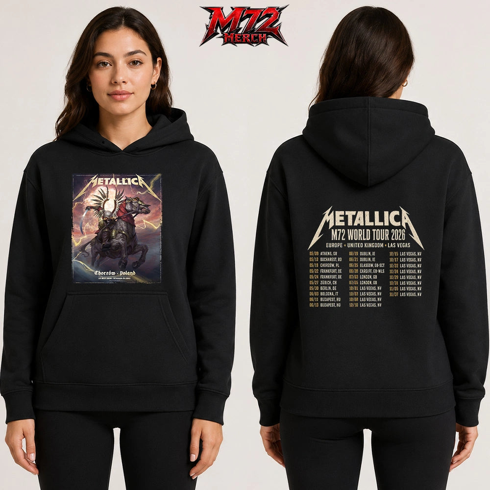 Metallica M72 World Tour May 19 2026 Chorzów Poland Stadion Śląski Horseman Skull two sided Hoodie  artwork