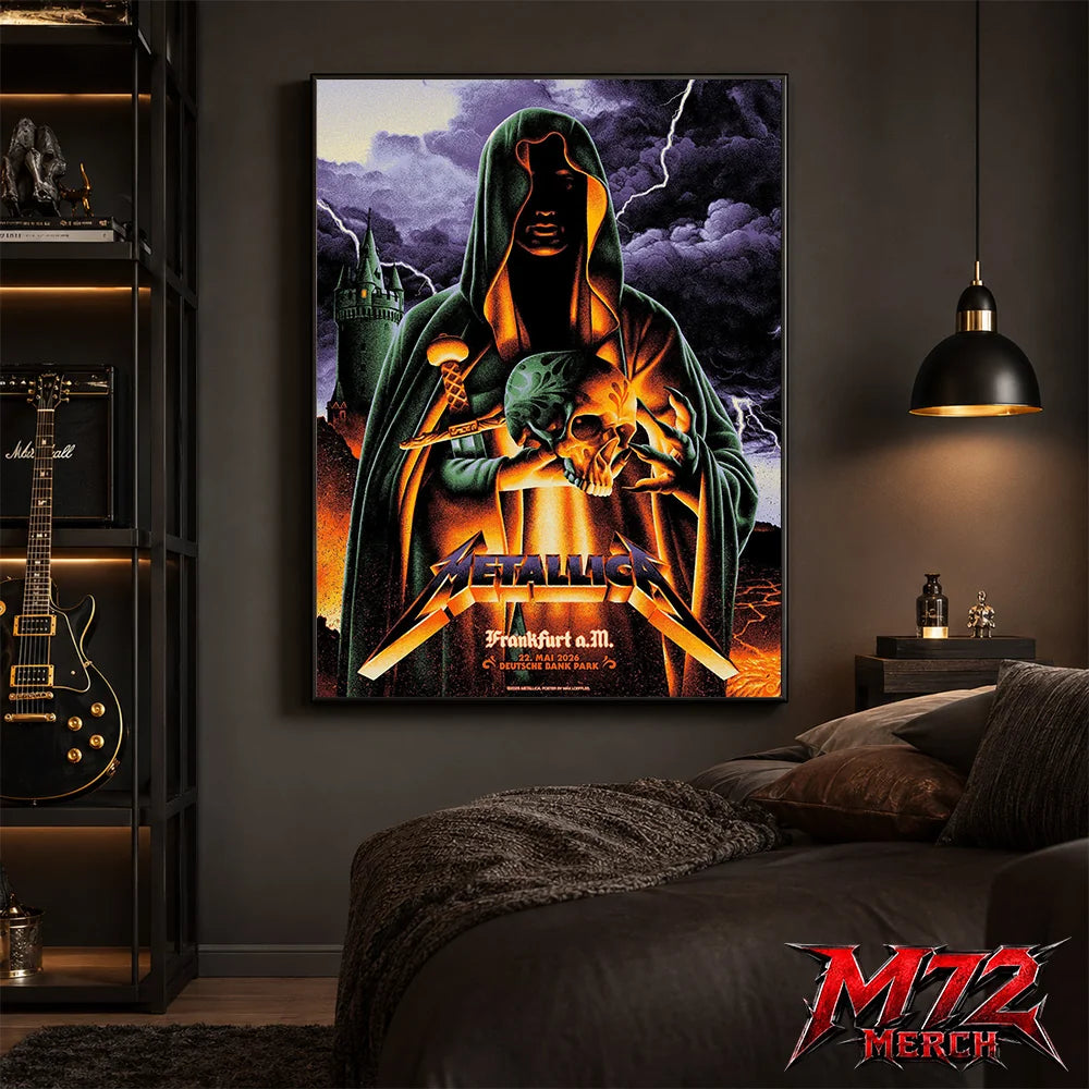 Metallica World Tour M72 May 22 2026 Frankfurt Germany Deutsche Bank Park Cloaked Skull Storm Canvas Poster