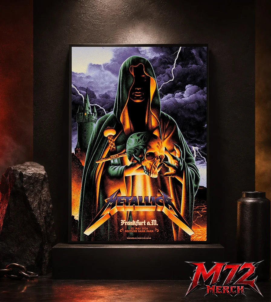 Metallica World Tour M72 May 22 2026 Frankfurt Germany Deutsche Bank Park Cloaked Skull Storm Canvas Poster