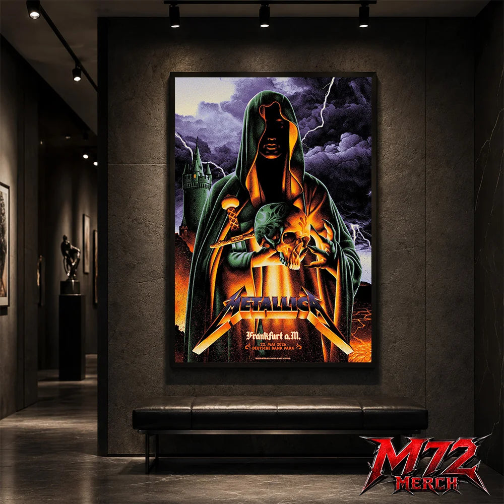 Metallica World Tour M72 May 22 2026 Frankfurt Germany Deutsche Bank Park Cloaked Skull Storm Canvas Poster