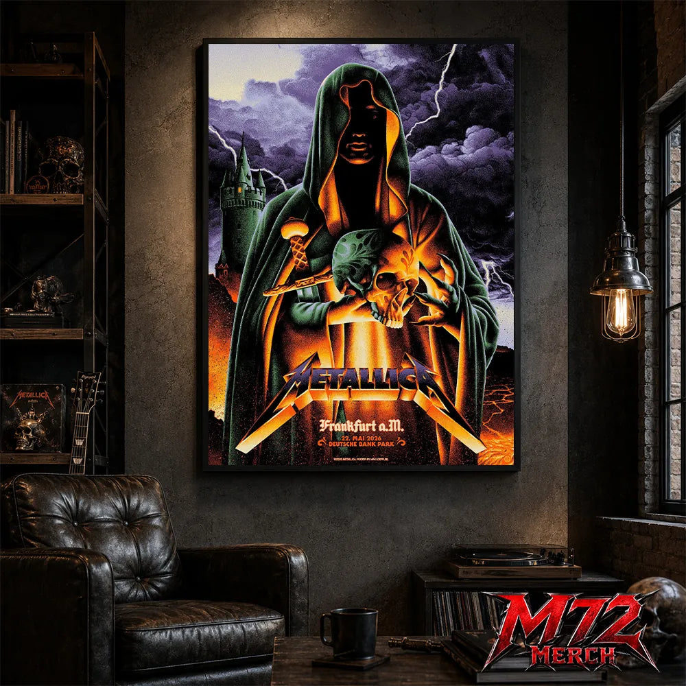Metallica World Tour M72 May 22 2026 Frankfurt Germany Deutsche Bank Park Cloaked Skull Storm Canvas Poster