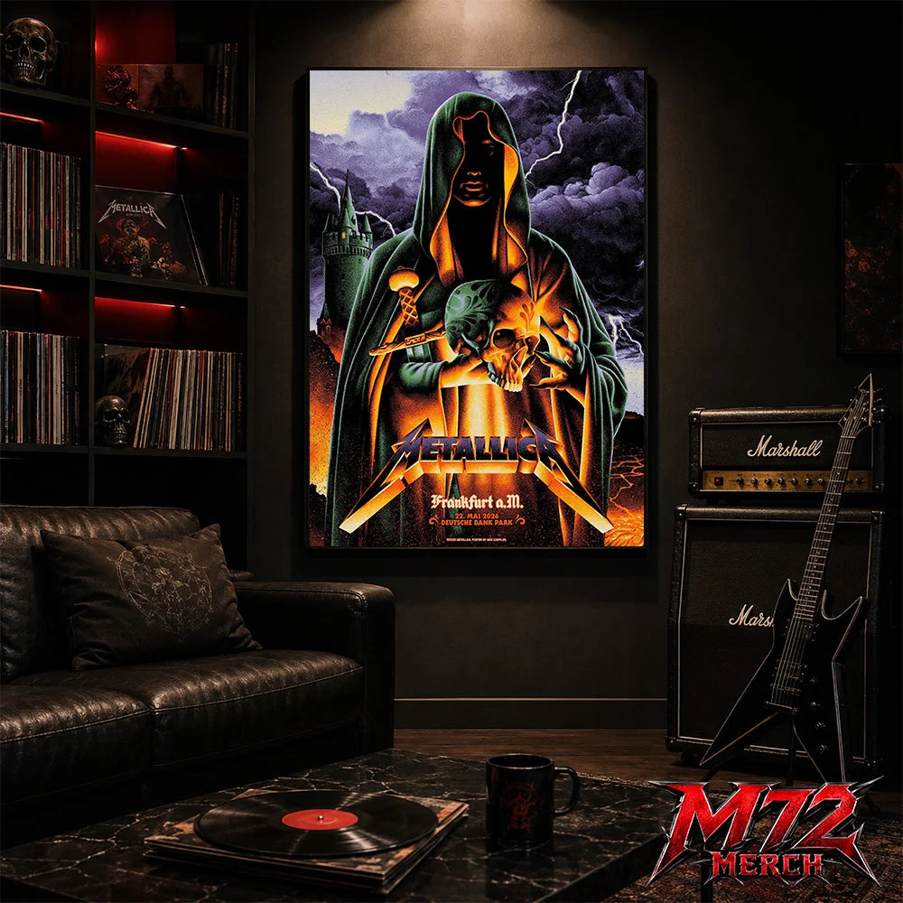 Metallica World Tour M72 May 22 2026 Frankfurt Germany Deutsche Bank Park Cloaked Skull Storm Canvas Poster