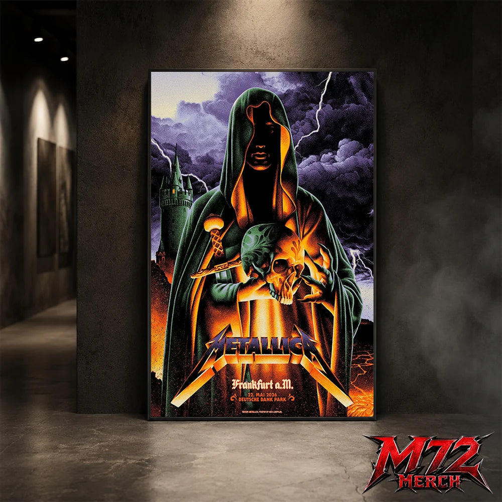 Metallica World Tour M72 May 22 2026 Frankfurt Germany Deutsche Bank Park Cloaked Skull Storm Canvas Poster