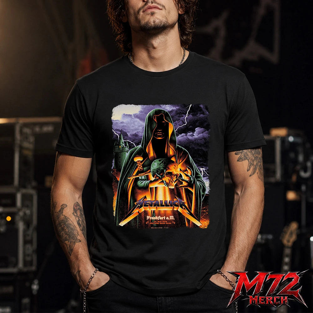 Metallica World Tour M72 May 22 2026 Frankfurt Germany Deutsche Bank Park Cloaked Skull Storm T-Shirt
