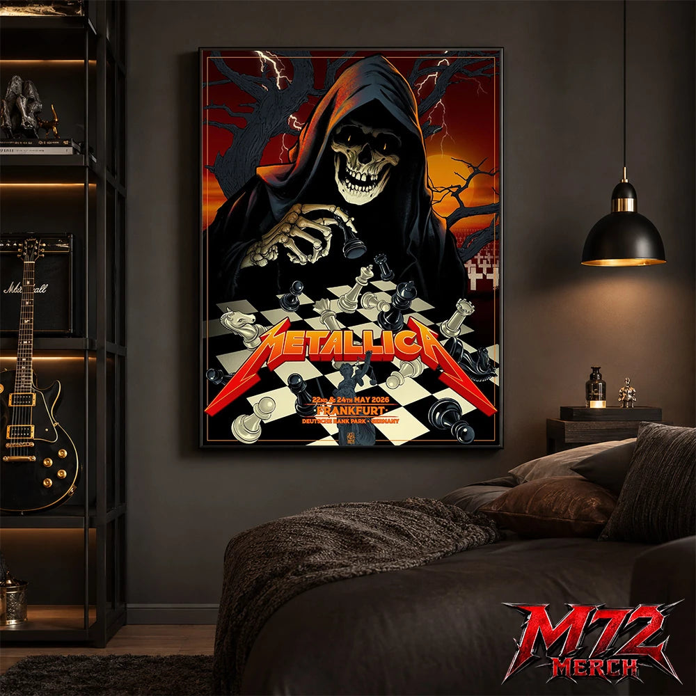 Metallica World Tour M72 May 22 & 24 2026 Frankfurt Germany Deutsche Bank Park Grim Reaper Chess Canvas Poster