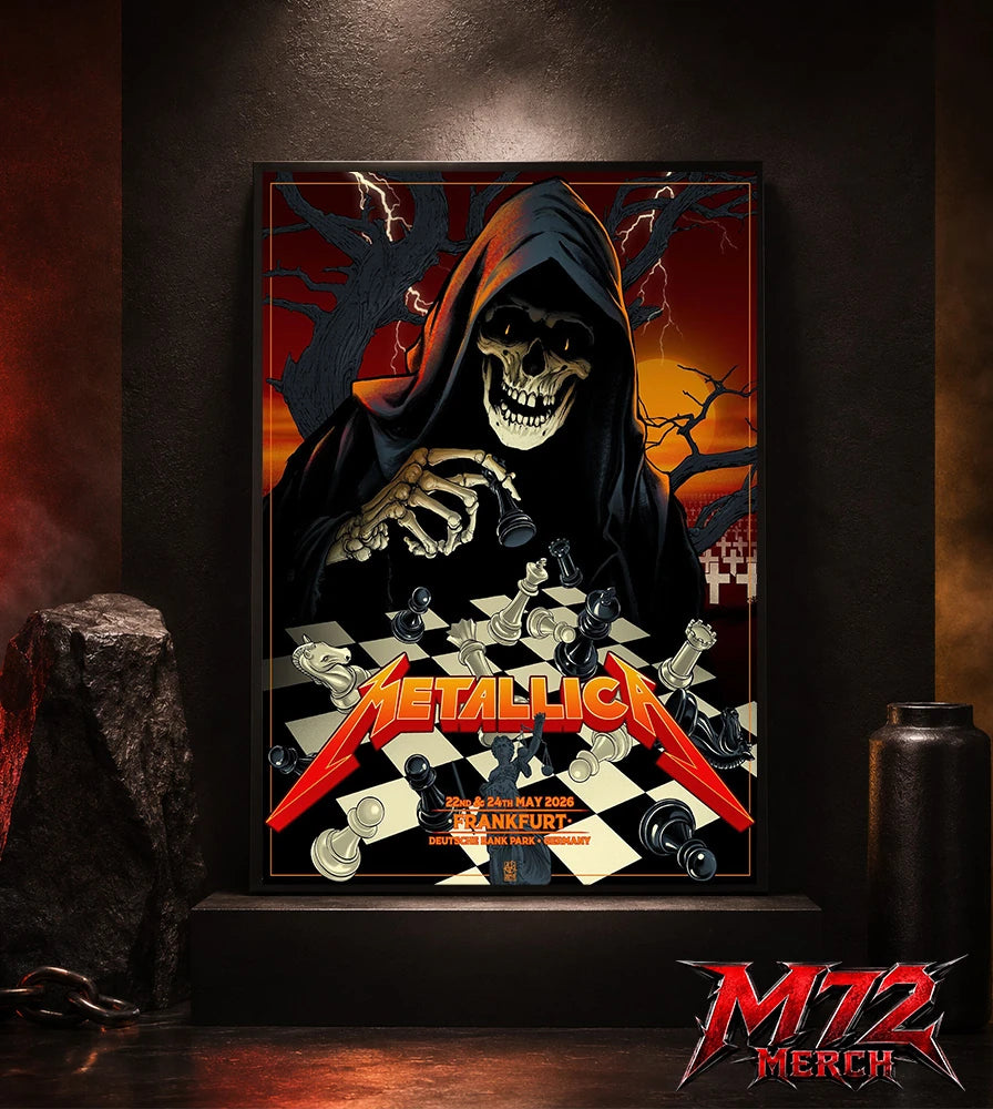 Metallica World Tour M72 May 22 & 24 2026 Frankfurt Germany Deutsche Bank Park Grim Reaper Chess Canvas Poster