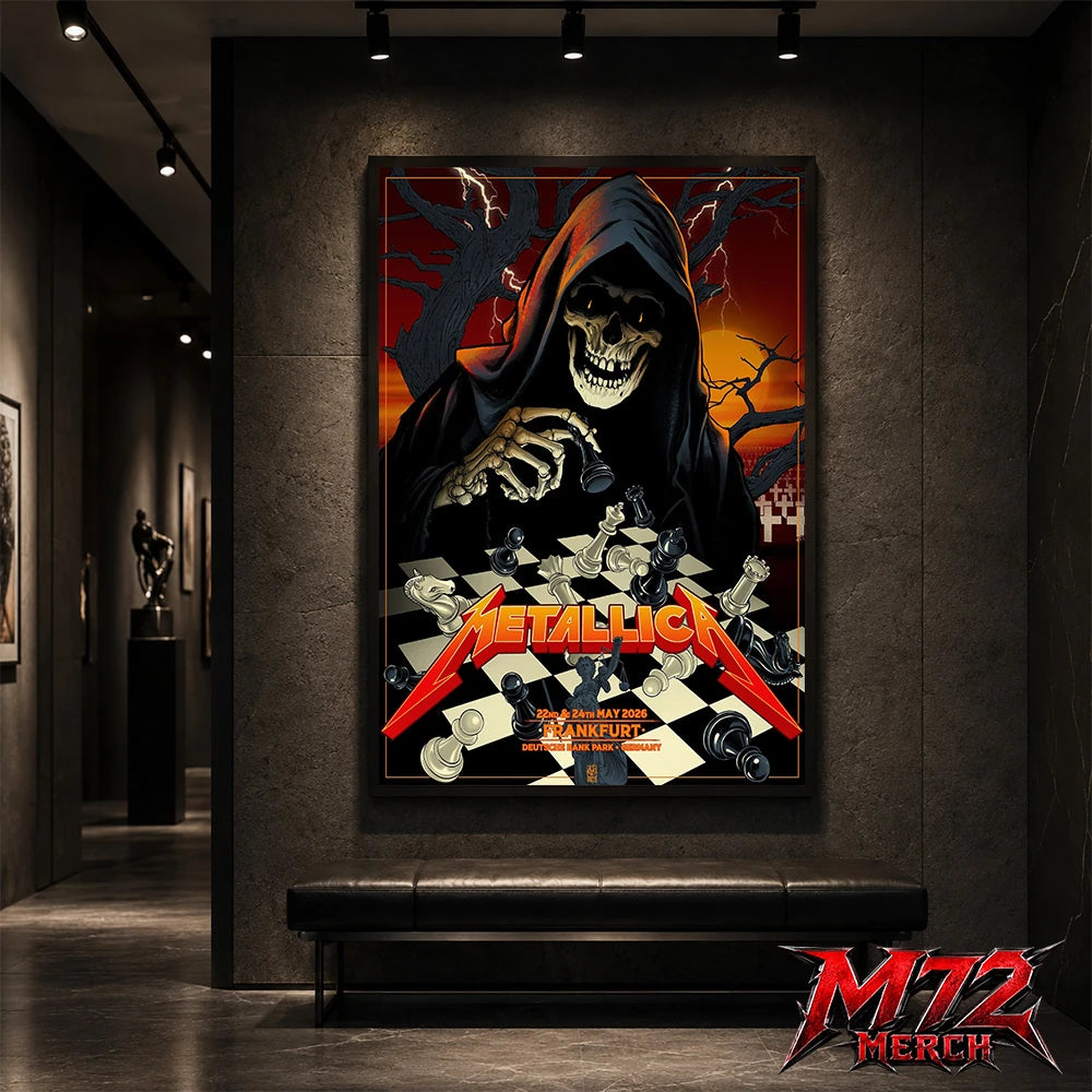 Metallica World Tour M72 May 22 & 24 2026 Frankfurt Germany Deutsche Bank Park Grim Reaper Chess Canvas Poster