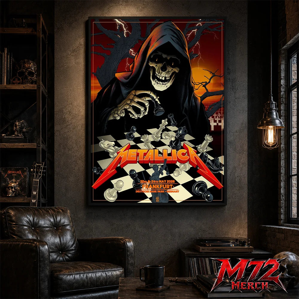 Metallica World Tour M72 May 22 & 24 2026 Frankfurt Germany Deutsche Bank Park Grim Reaper Chess Canvas Poster