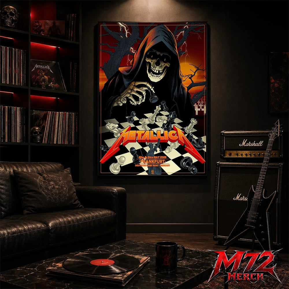 Metallica World Tour M72 May 22 & 24 2026 Frankfurt Germany Deutsche Bank Park Grim Reaper Chess Canvas Poster