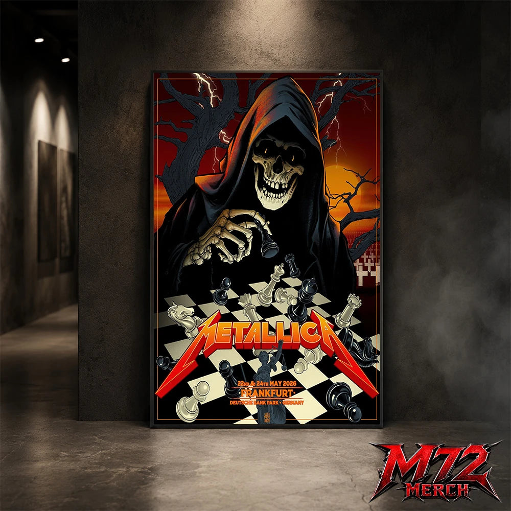 Metallica World Tour M72 May 22 & 24 2026 Frankfurt Germany Deutsche Bank Park Grim Reaper Chess Canvas Poster