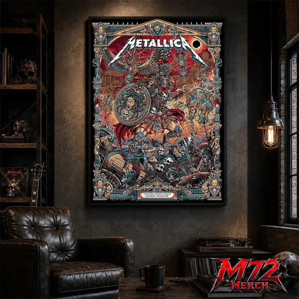 Metallica M72 World Tour May 9 2026 Athens Olympic Stadium Battle Warrior poster canvas wall art mockup