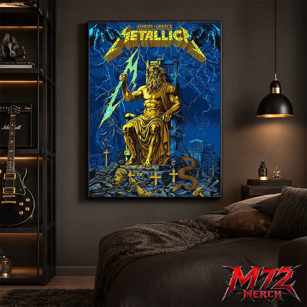 Metallica M72 World Tour May 9 2026 Athens Olympic Stadium Zeus Thunder poster canvas wall art mockup