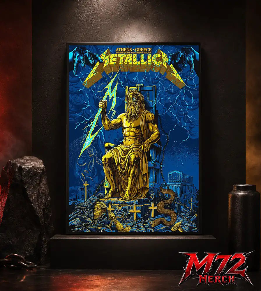 Metallica M72 World Tour May 9 2026 Athens Olympic Stadium Zeus Thunder poster canvas wall art mockup