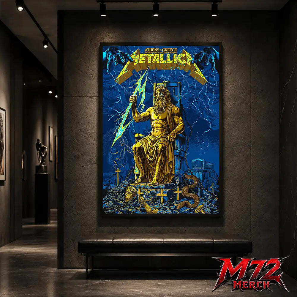 Metallica M72 World Tour May 9 2026 Athens Olympic Stadium Zeus Thunder poster canvas wall art mockup