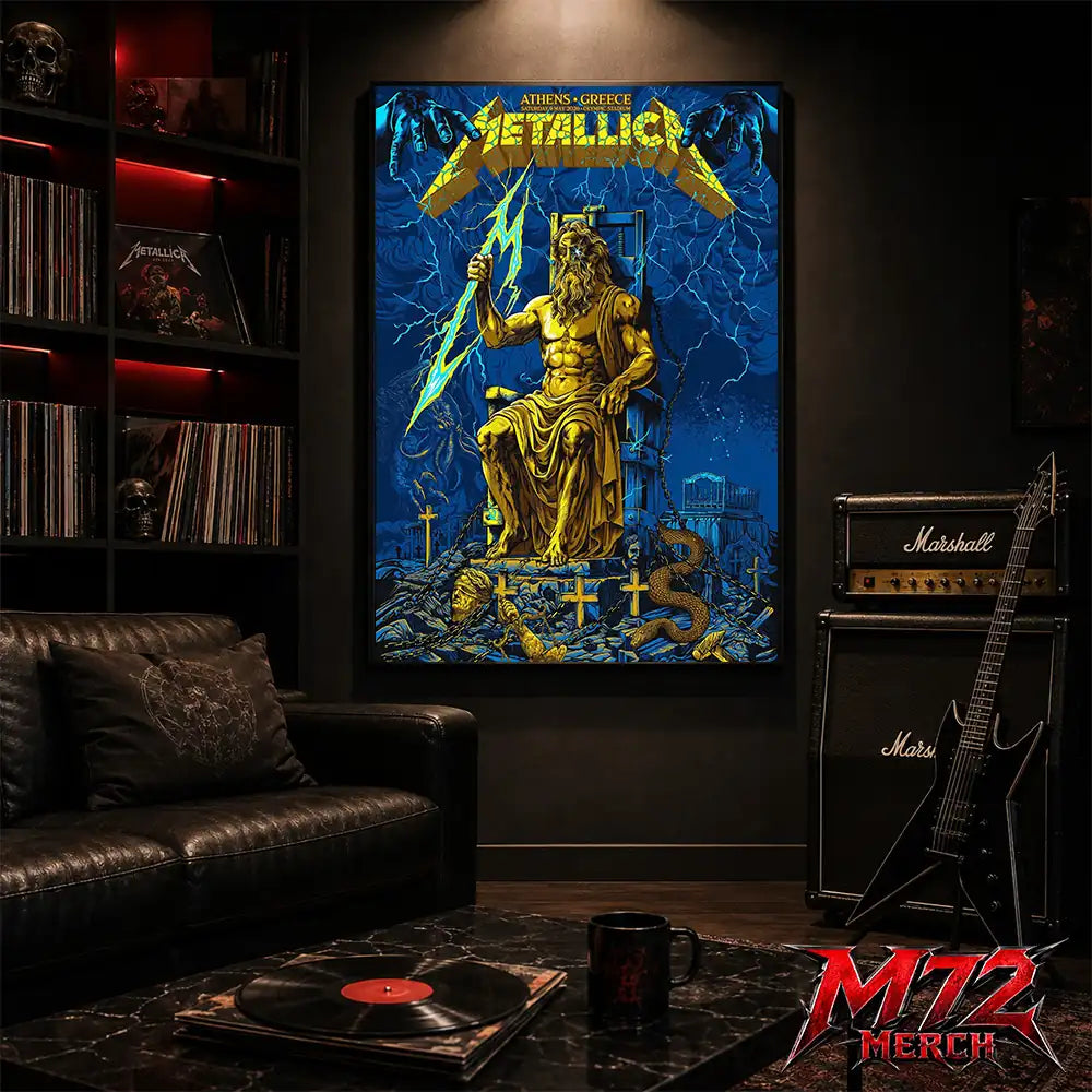Metallica M72 World Tour May 9 2026 Athens Olympic Stadium Zeus Thunder poster canvas wall art mockup