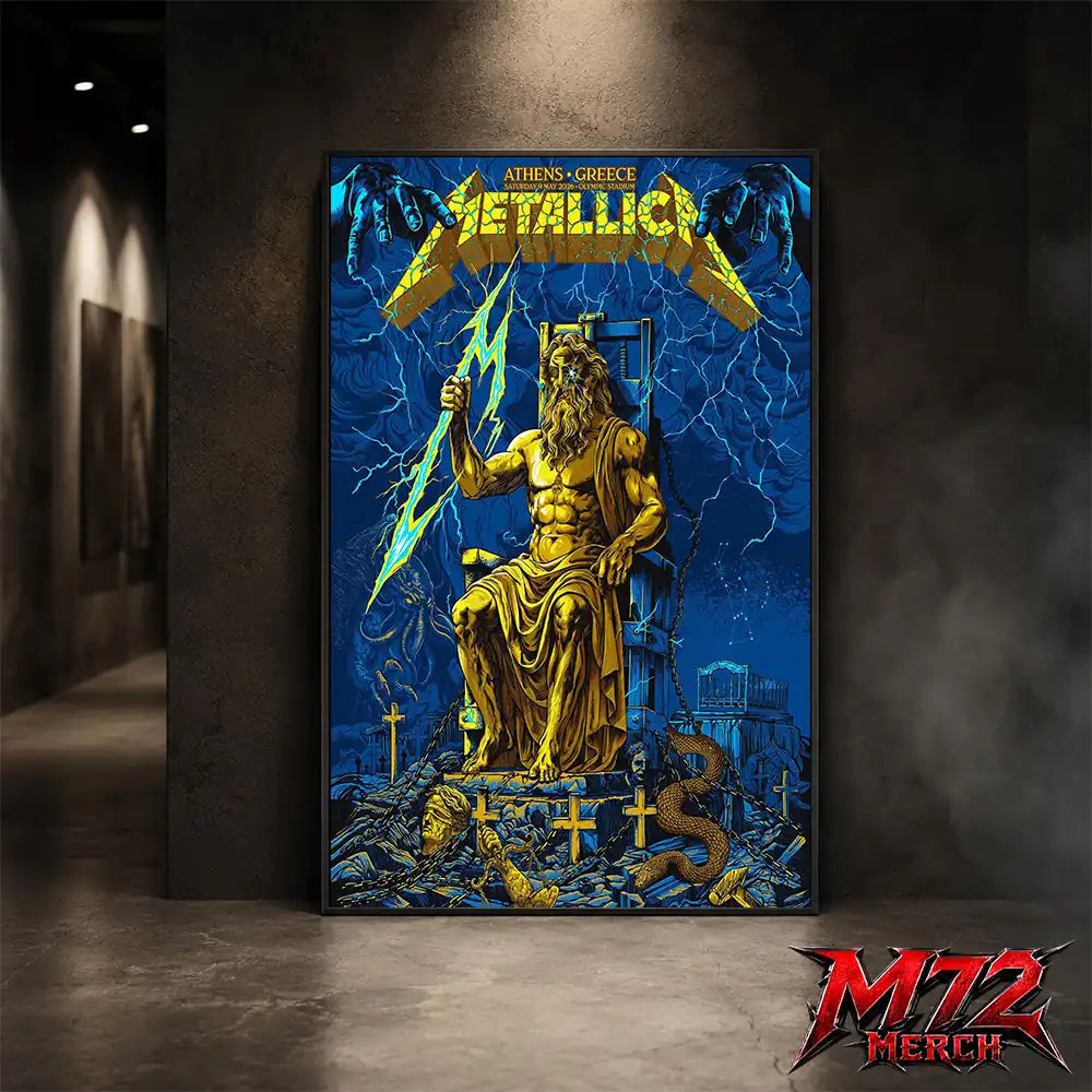Metallica M72 World Tour May 9 2026 Athens Olympic Stadium Zeus Thunder poster canvas wall art mockup