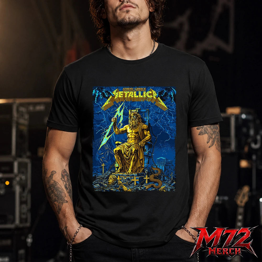 Metallica M72 World Tour May 9 2026 Athens Olympic Stadium Zeus Thunder T-Shirt artwork