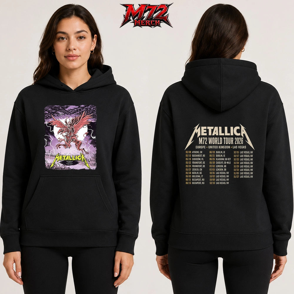 Metallica M72 World Tour June 13 2026 At Puskás Aréna Budapest Hungary Winged Beast Storm Two Sided Hoodie
